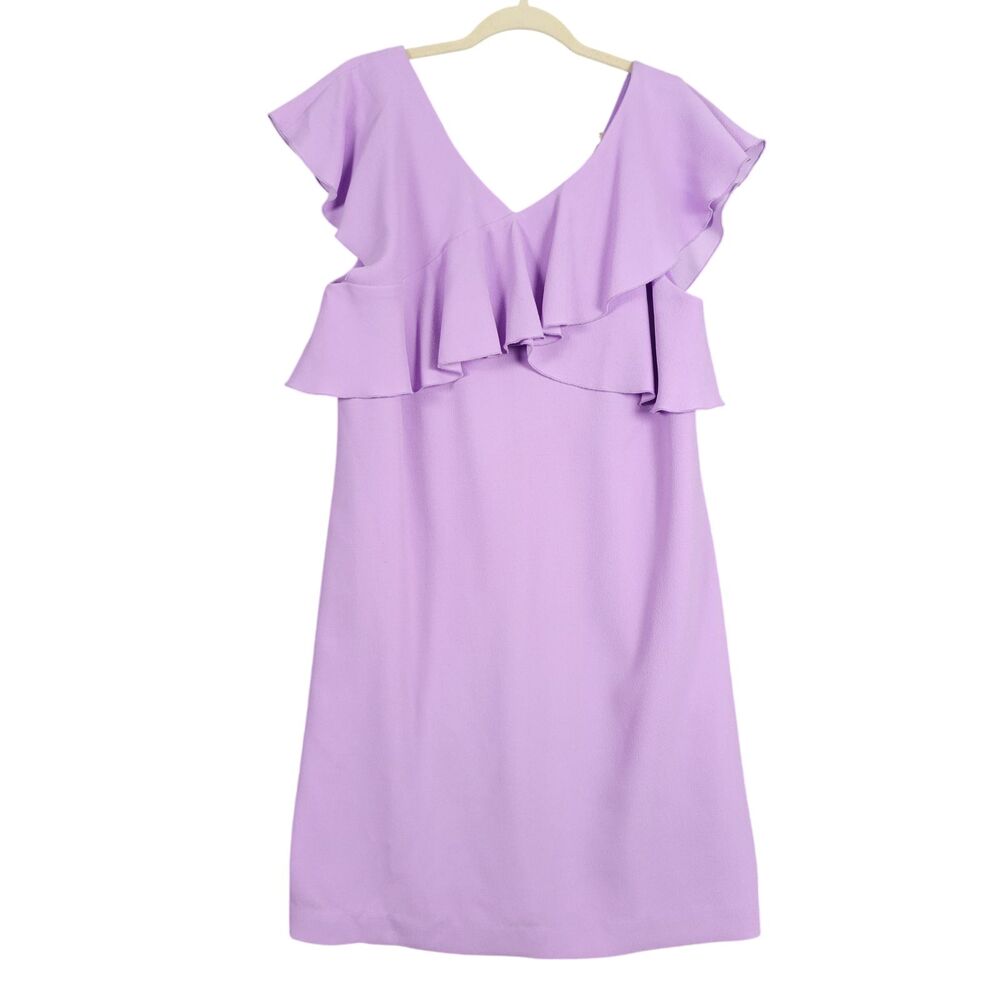 TRINA TURK Purple Cameron Mini Dress Ruffle Flounce V-Neck Feminine ~SIZE 12